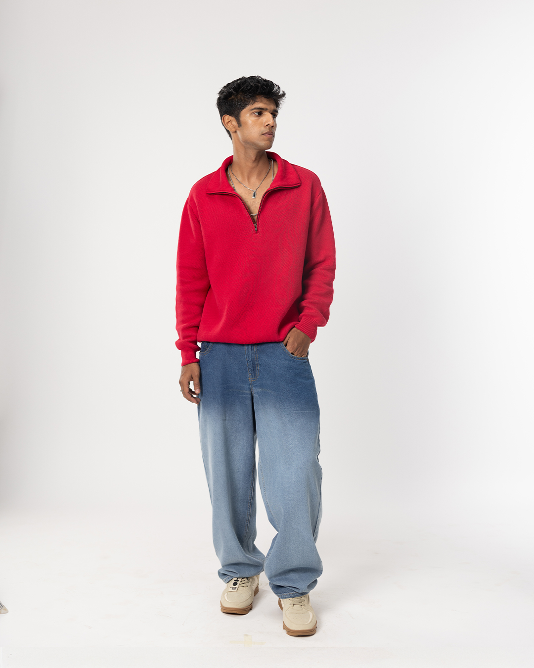 RWDY HALF ZIP KNIT SWEATER| CRIMSON HEAT