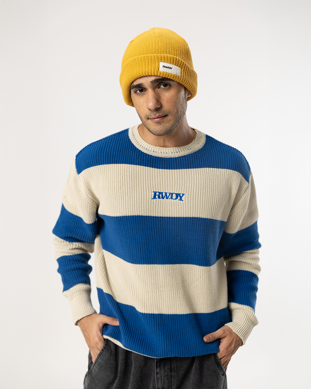RWDY STRIPE KNITWEAR| GREY AND BLUE STRIPE